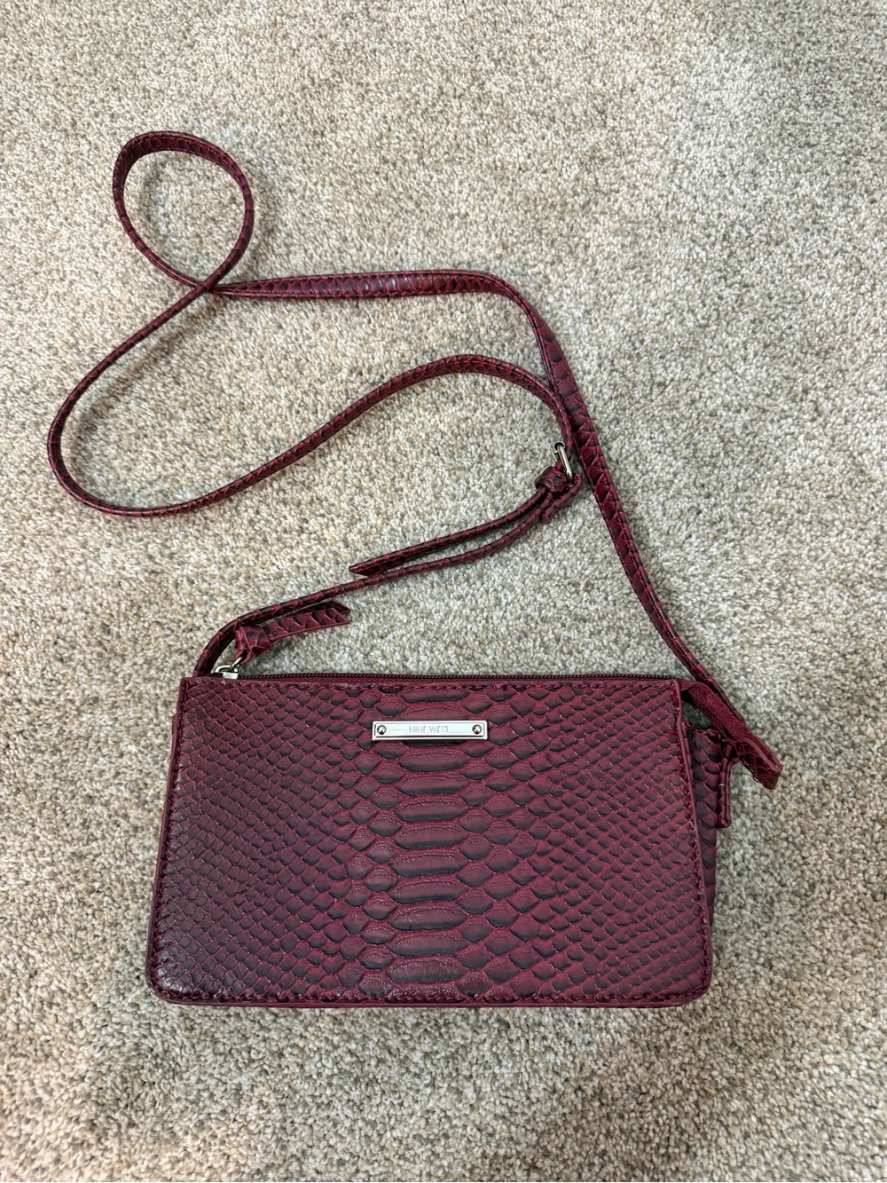 Nine West Burgundy Faux-Snake Crossbody Bag
